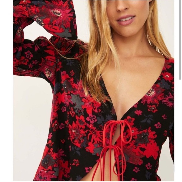 Free People Venice Tie Front Floral Boho Cardigan Top - Picture 10 of 12
